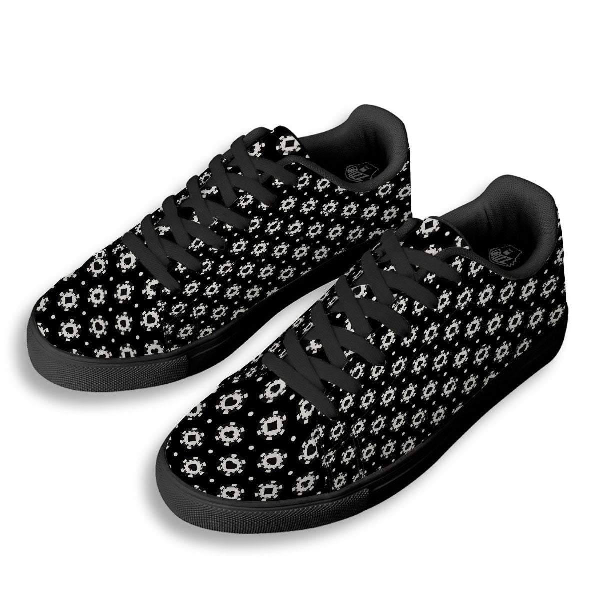 Chip And Casino Print Pattern Black Low Top Sneakers-grizzshop