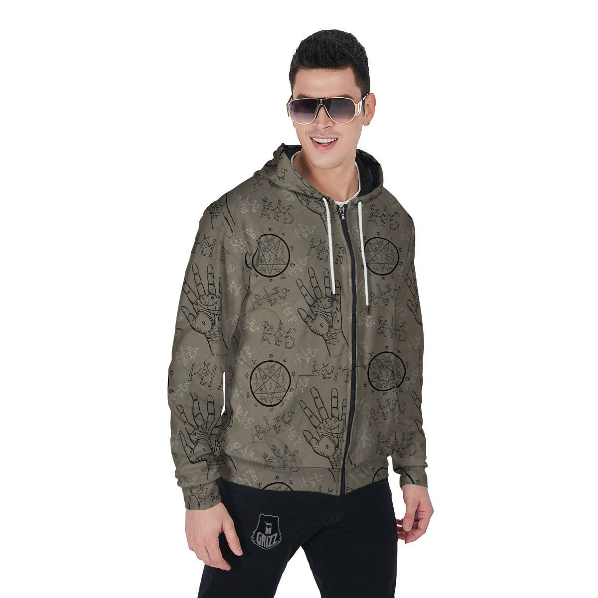 Chiromancy Gothic Witch Men's Zip Up Hoodie-grizzshop