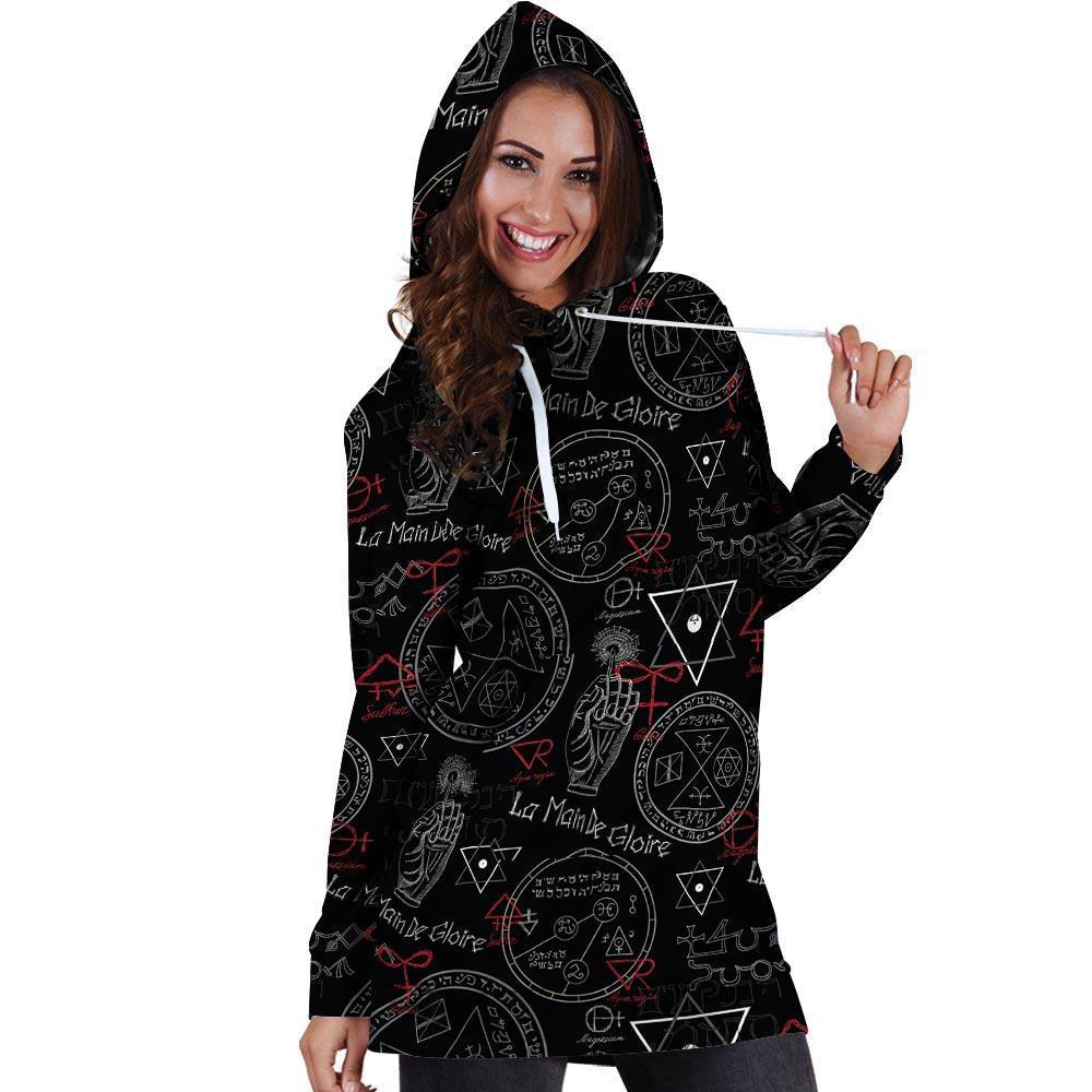 Chiromancy Symbol Gothic Witch Hoodie Dress-grizzshop