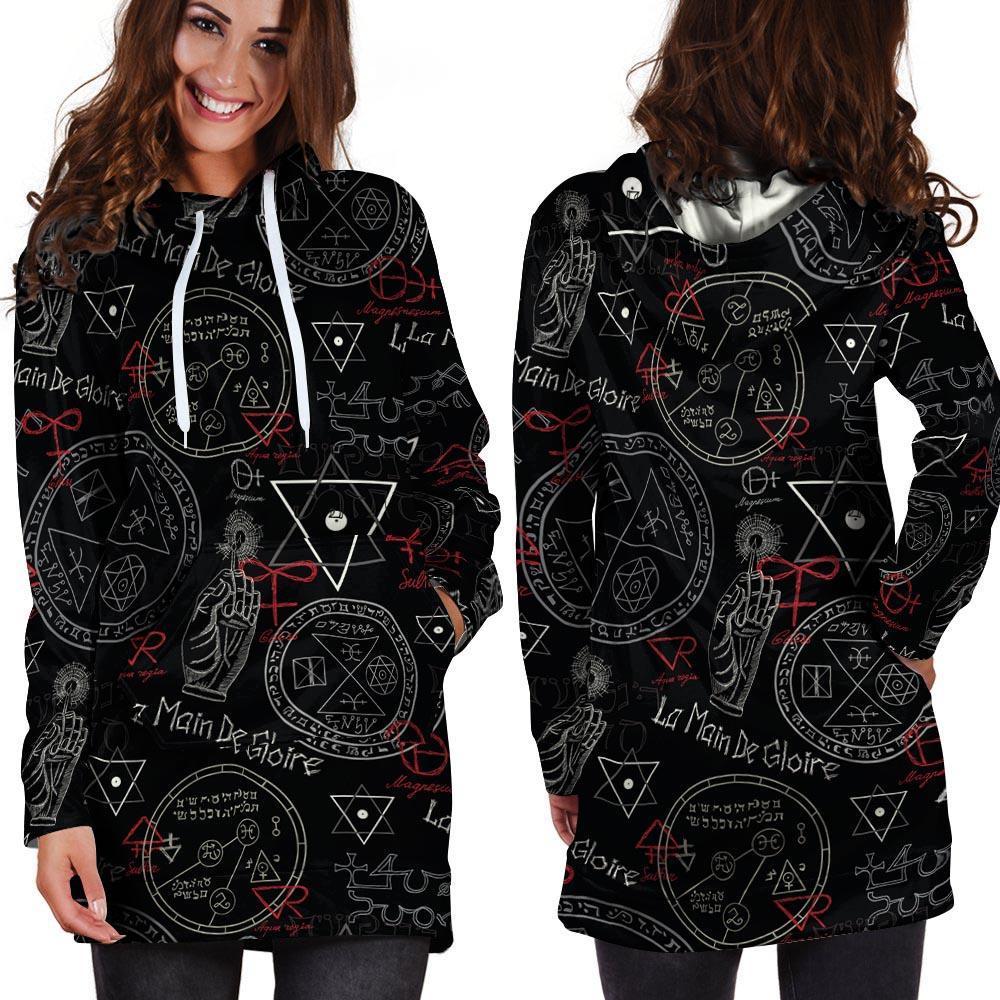 Chiromancy Symbol Gothic Witch Hoodie Dress-grizzshop