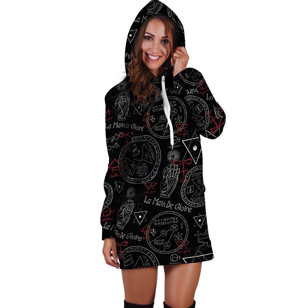 Chiromancy Symbol Gothic Witch Hoodie Dress-grizzshop