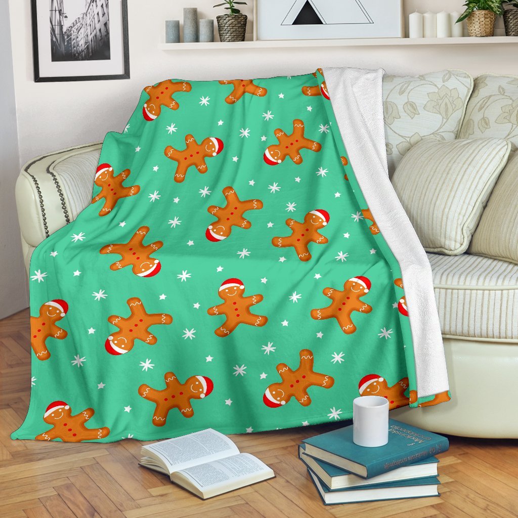 Chirstmas Gingerbread Man Pattern Print Blanket-grizzshop