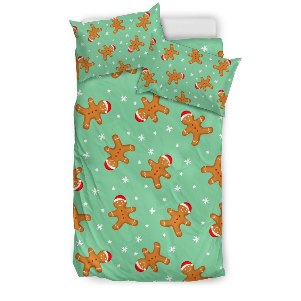 Chirstmas Gingerbread Man Pattern Print Duvet Cover Bedding Set-grizzshop