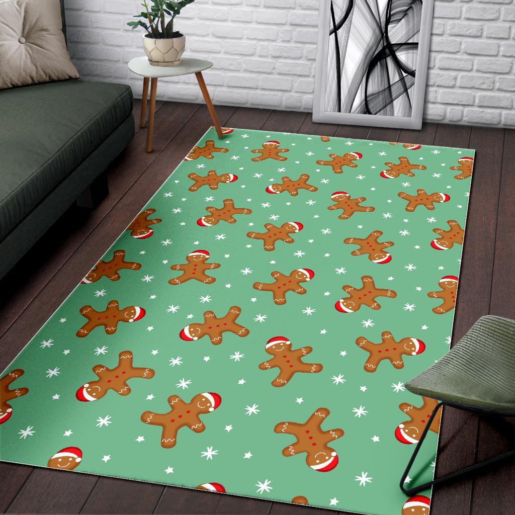 Chirstmas Gingerbread Man Pattern Print Floor Mat-grizzshop