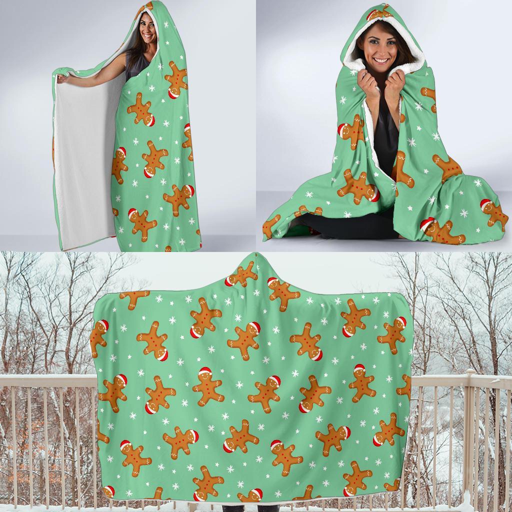 Chirstmas Gingerbread Man Pattern Print Hooded Blanket-grizzshop