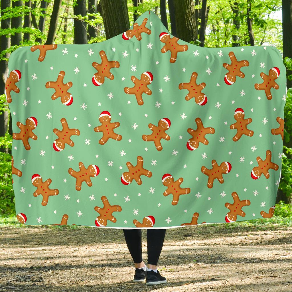 Chirstmas Gingerbread Man Pattern Print Hooded Blanket-grizzshop