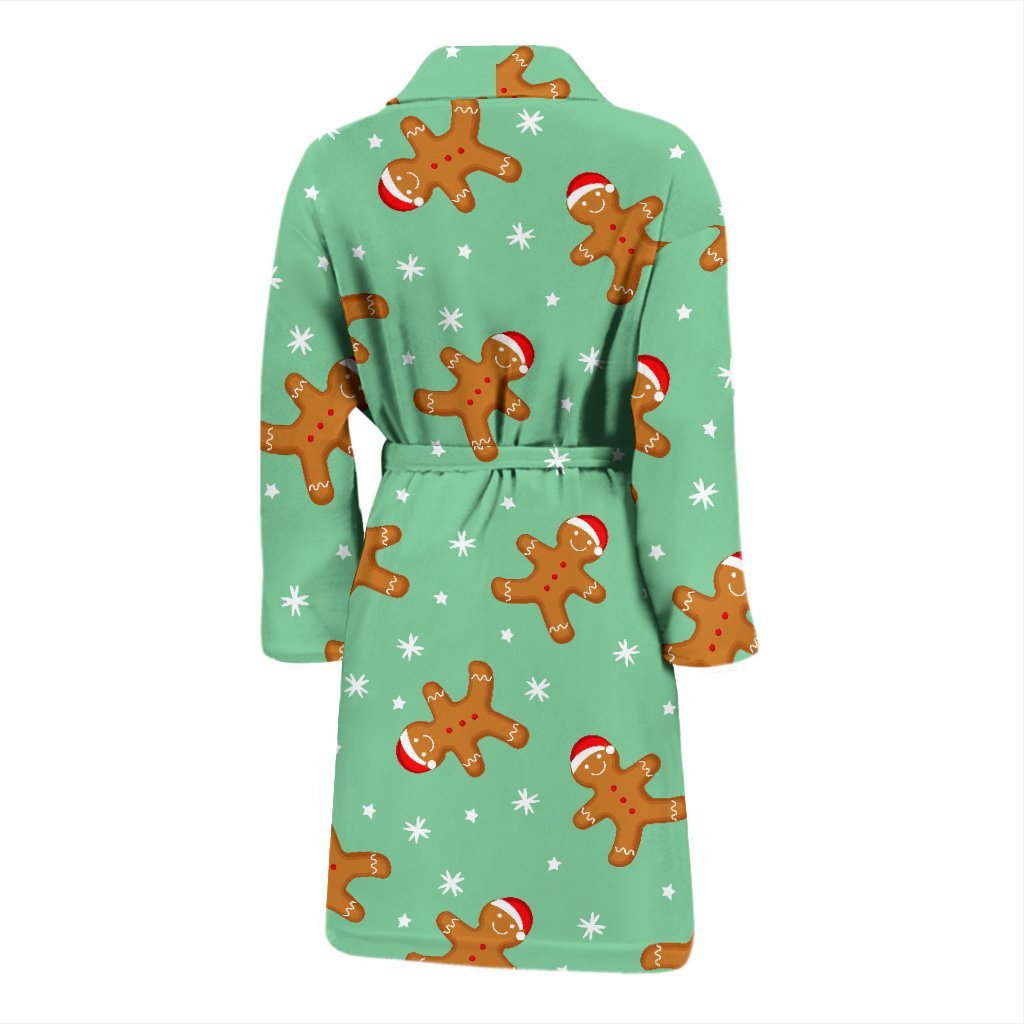 Chirstmas Gingerbread Man Pattern Print Men Long Robe-grizzshop