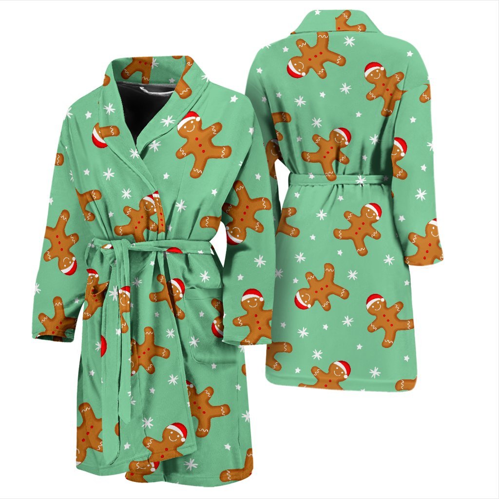 Chirstmas Gingerbread Man Pattern Print Men Long Robe-grizzshop