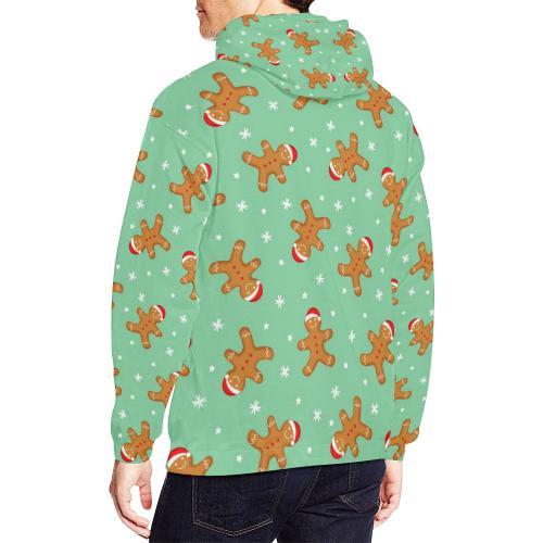 Chirstmas Gingerbread Man Pattern Print Men Pullover Hoodie-grizzshop