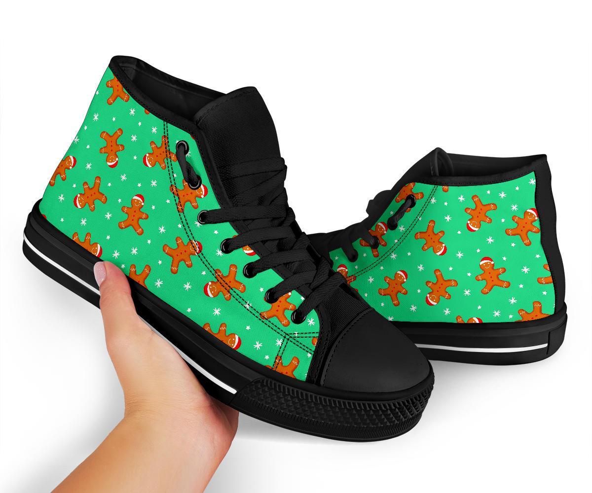 Chirstmas Gingerbread Man Pattern Print Men Women's High Top Shoes-grizzshop