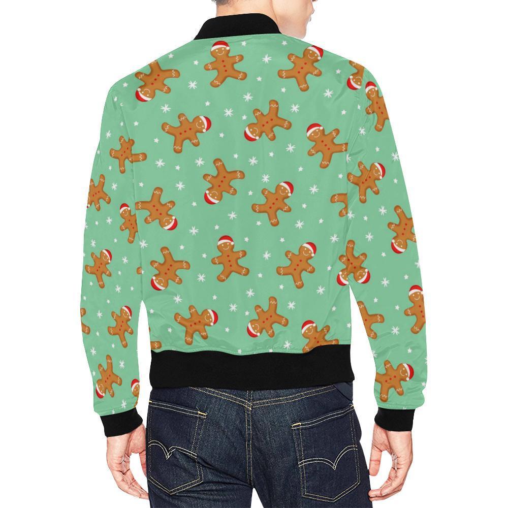 Chirstmas Gingerbread Man Pattern Print Men's Bomber Jacket-grizzshop