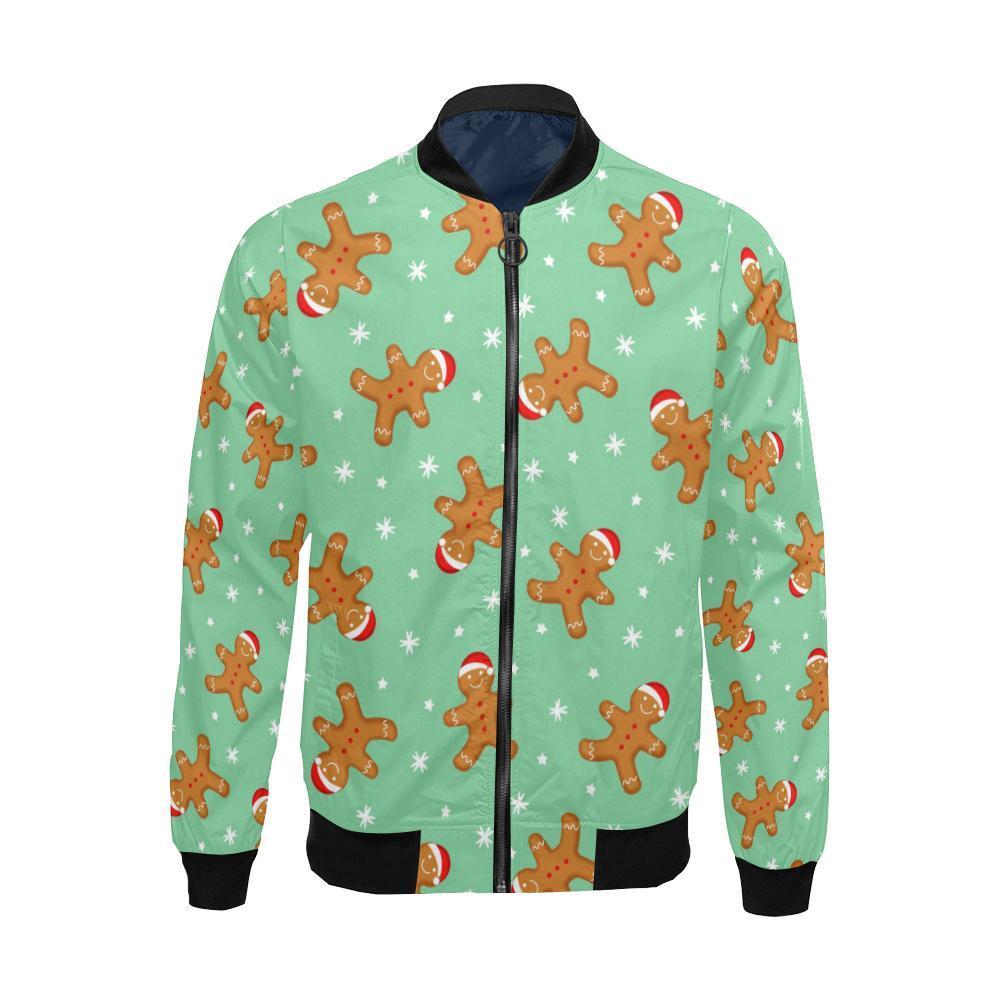 Chirstmas Gingerbread Man Pattern Print Men's Bomber Jacket-grizzshop