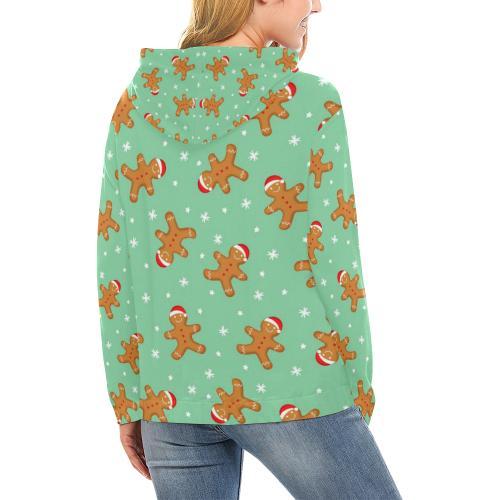 Chirstmas Gingerbread Man Pattern Print Women Pullover Hoodie-grizzshop