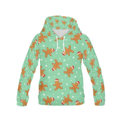 Chirstmas Gingerbread Man Pattern Print Women Pullover Hoodie-grizzshop