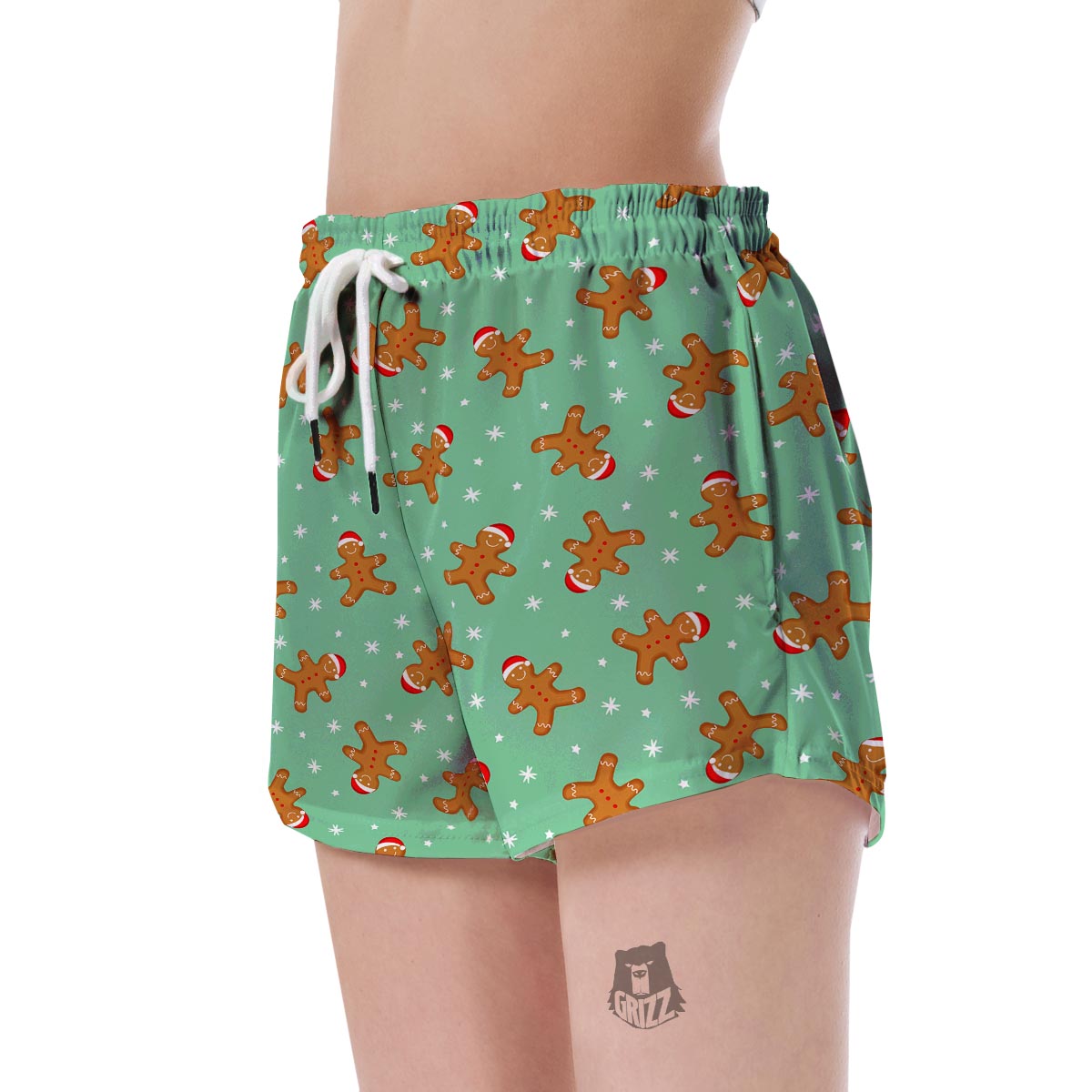 Chirstmas Gingerbread Man Pattern Print Women's Shorts-grizzshop