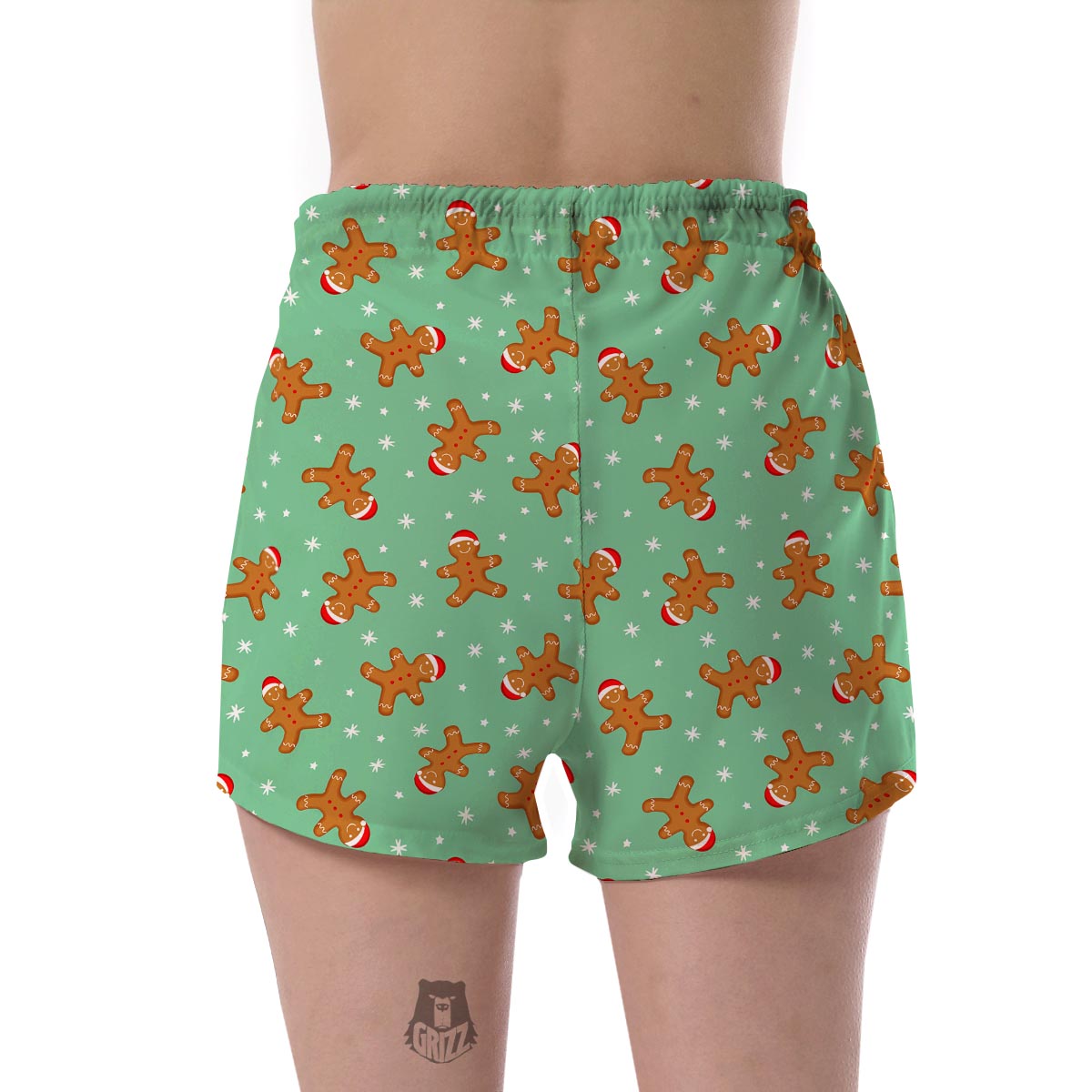 Chirstmas Gingerbread Man Pattern Print Women's Shorts-grizzshop
