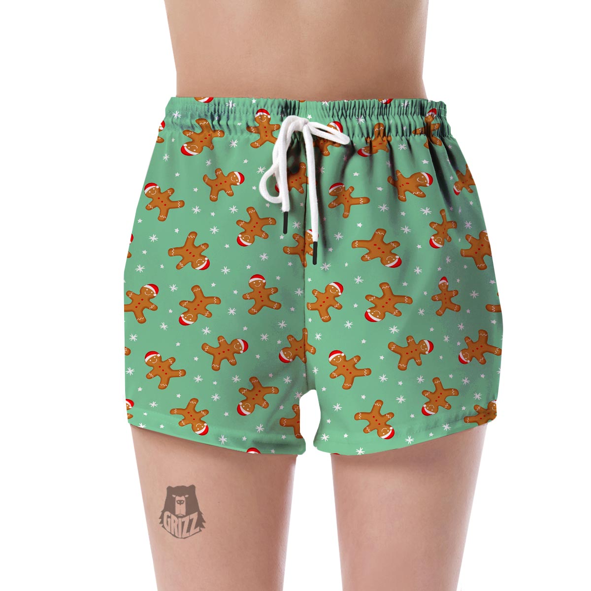 Chirstmas Gingerbread Man Pattern Print Women's Shorts-grizzshop