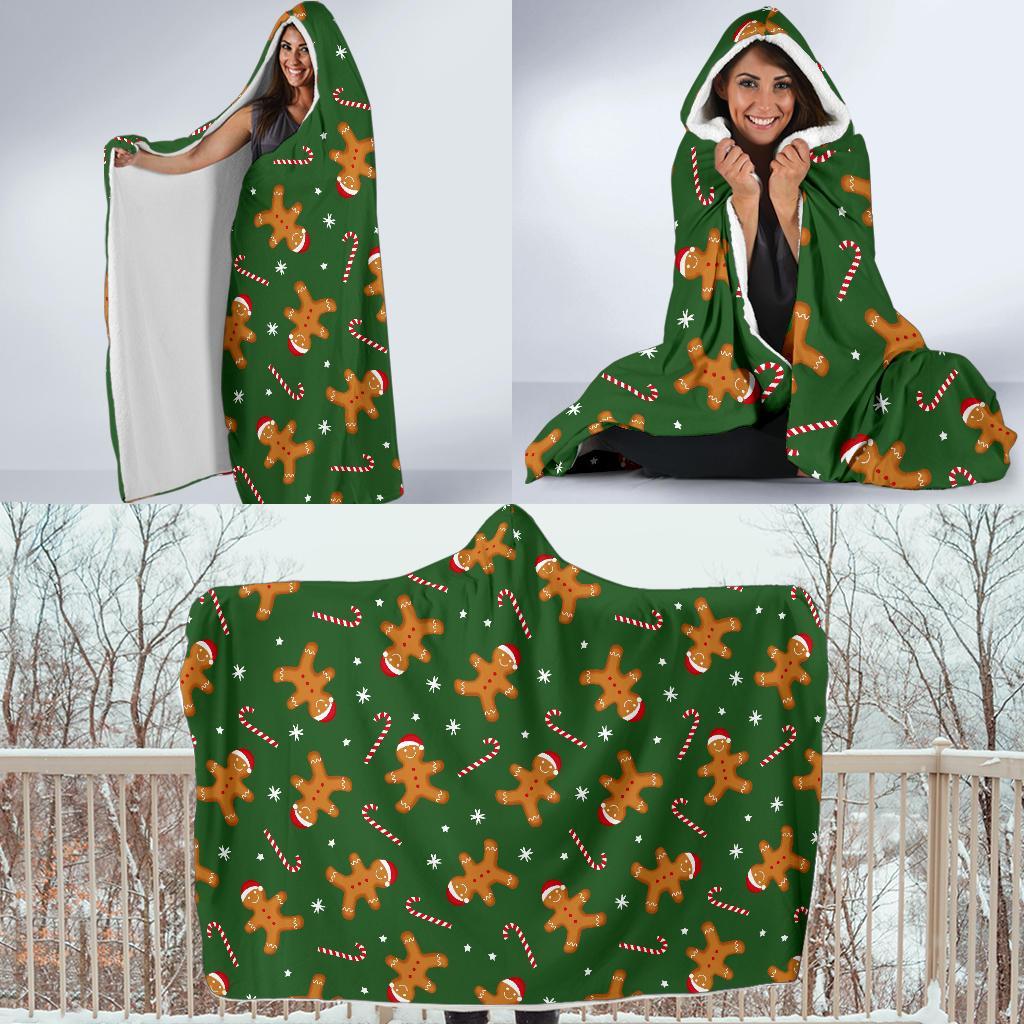 Chirstmas Gingerbread Man Print Pattern Hooded Blanket-grizzshop