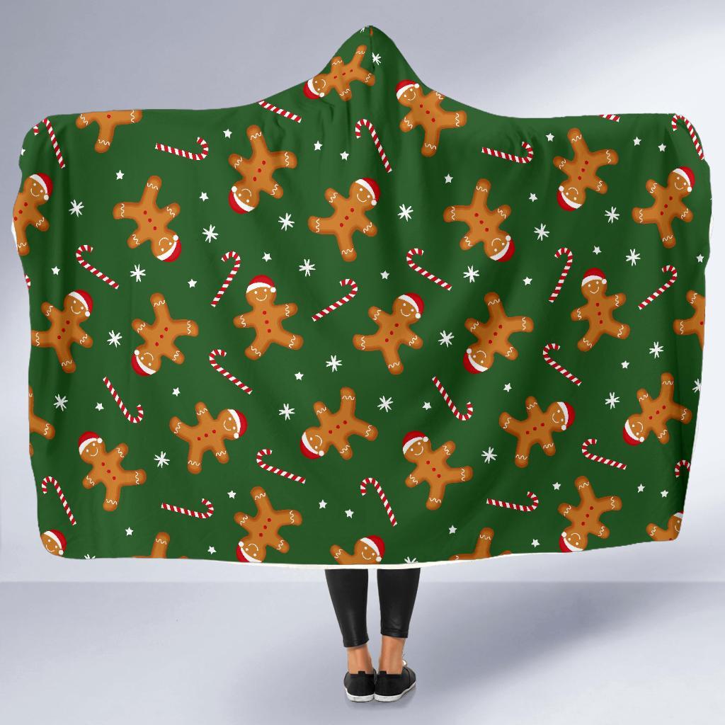 Chirstmas Gingerbread Man Print Pattern Hooded Blanket-grizzshop