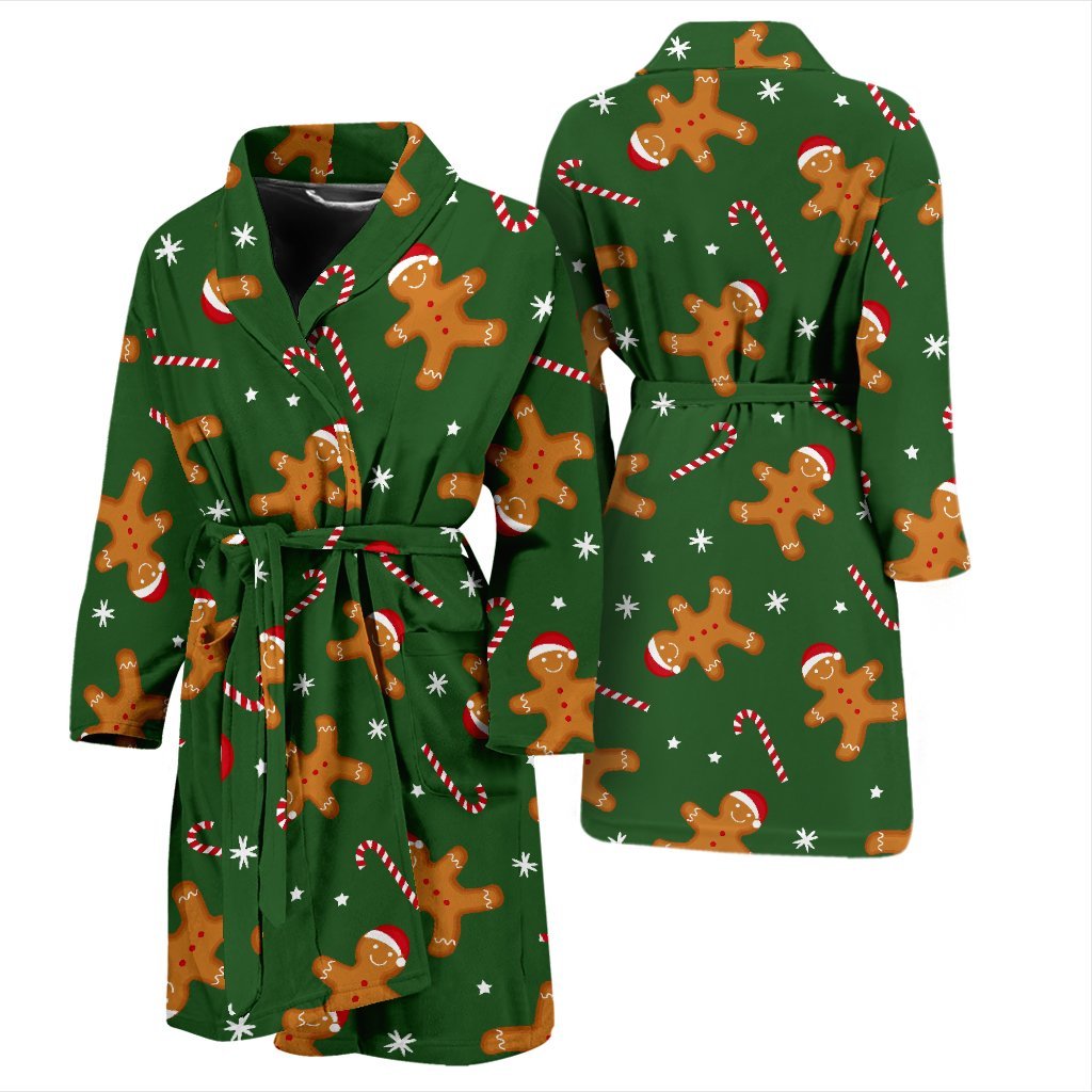 Chirstmas Gingerbread Man Print Pattern Men Long Robe-grizzshop