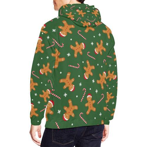 Chirstmas Gingerbread Man Print Pattern Men Pullover Hoodie-grizzshop