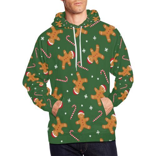 Chirstmas Gingerbread Man Print Pattern Men Pullover Hoodie-grizzshop