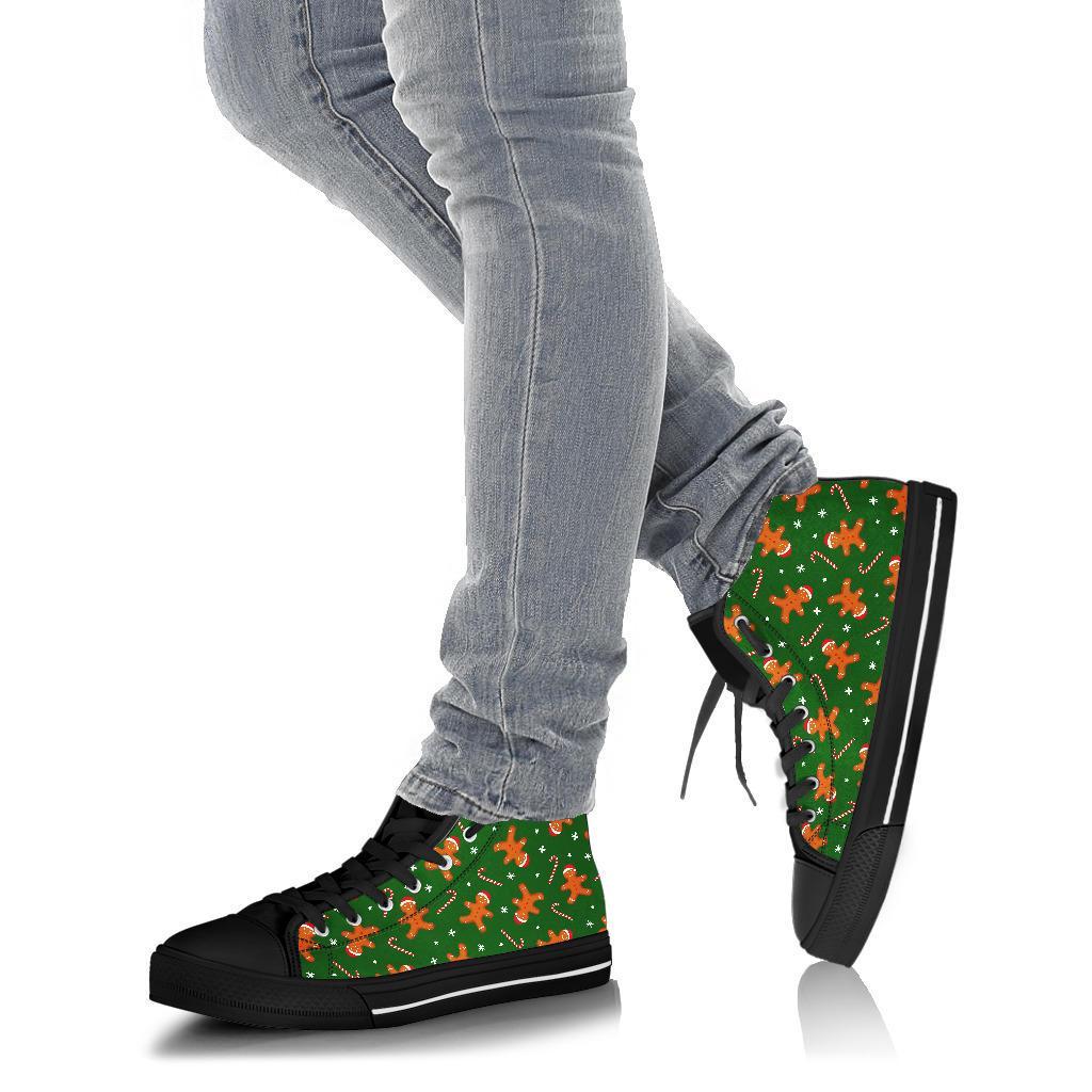 Chirstmas Gingerbread Man Print Pattern Men Women's High Top Shoes-grizzshop