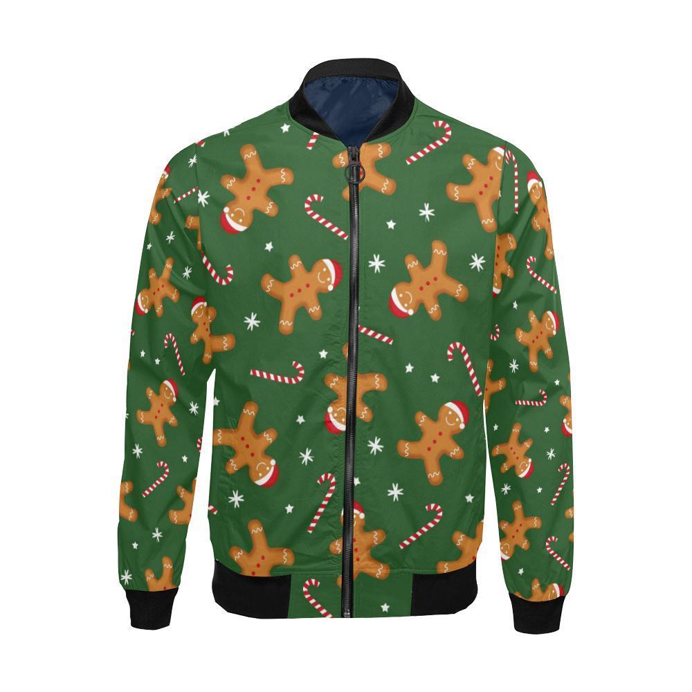 Chirstmas Gingerbread Man Print Pattern Men's Bomber Jacket-grizzshop