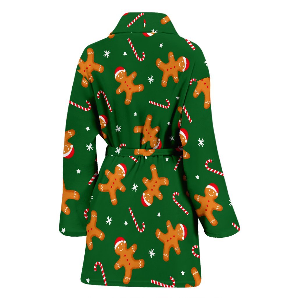 Chirstmas Gingerbread Man Print Pattern Women Long Robe-grizzshop