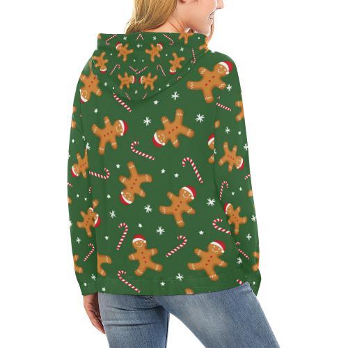 Chirstmas Gingerbread Man Print Pattern Women Pullover Hoodie-grizzshop