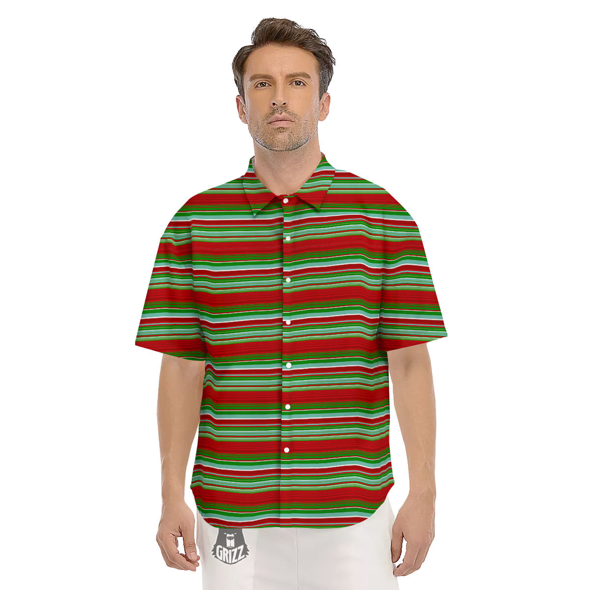 Chirstmas Serape Ethnic Mexican Print Pattern Men's Short Sleeve Shirts-grizzshop