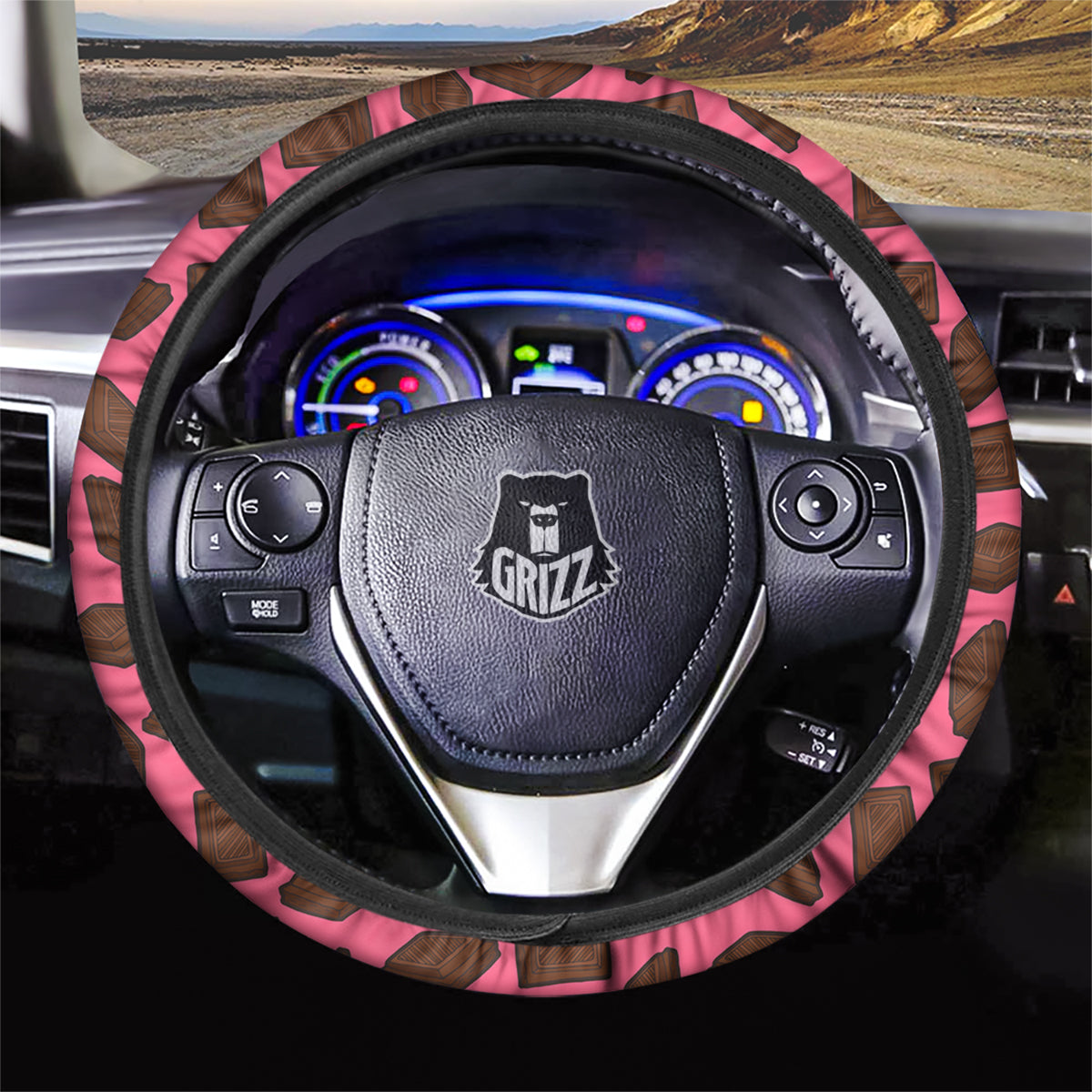 Chocolate And Pink Print Pattern Car Steering Wheel Cover-grizzshop