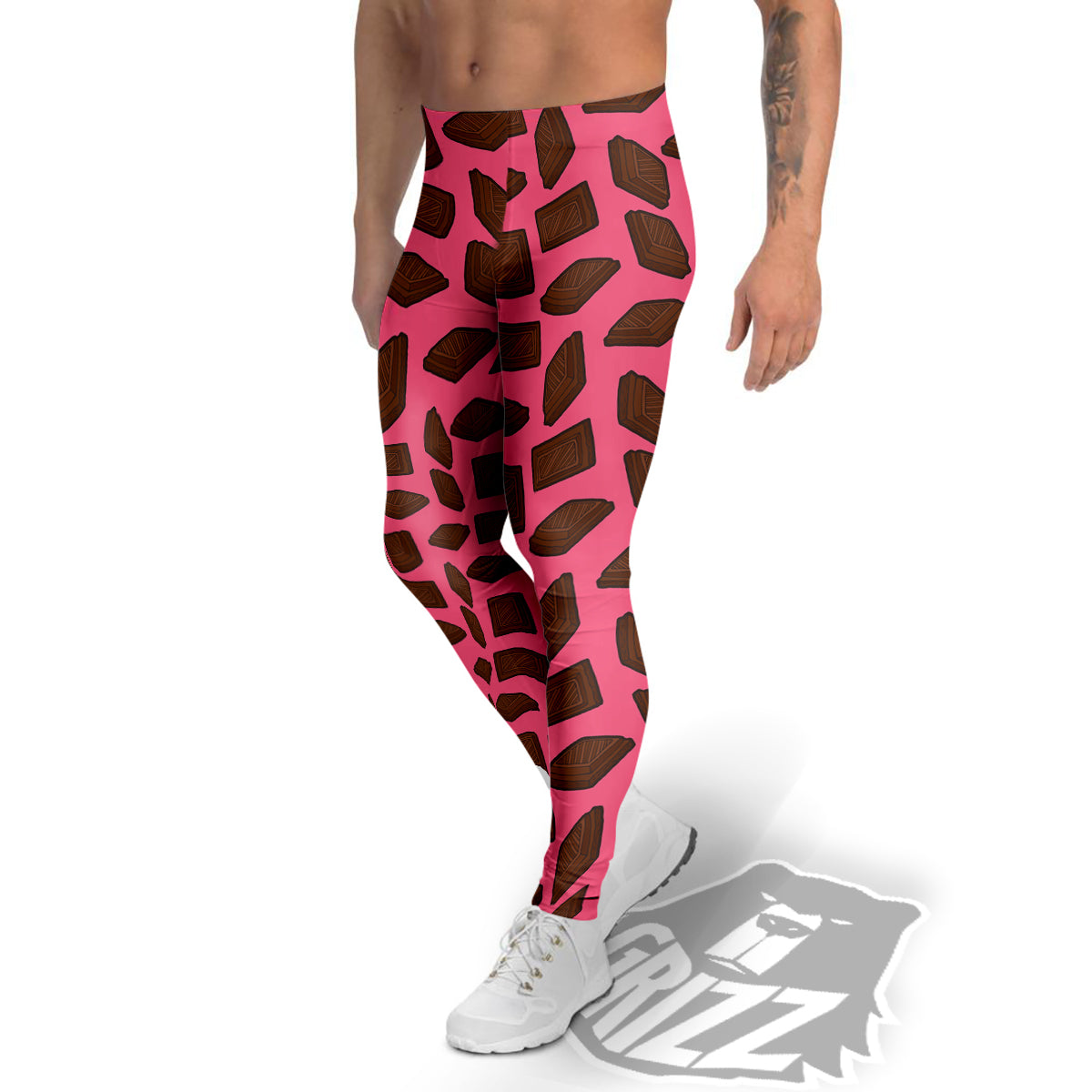 Chocolate And Pink Print Pattern Men's Leggings-grizzshop