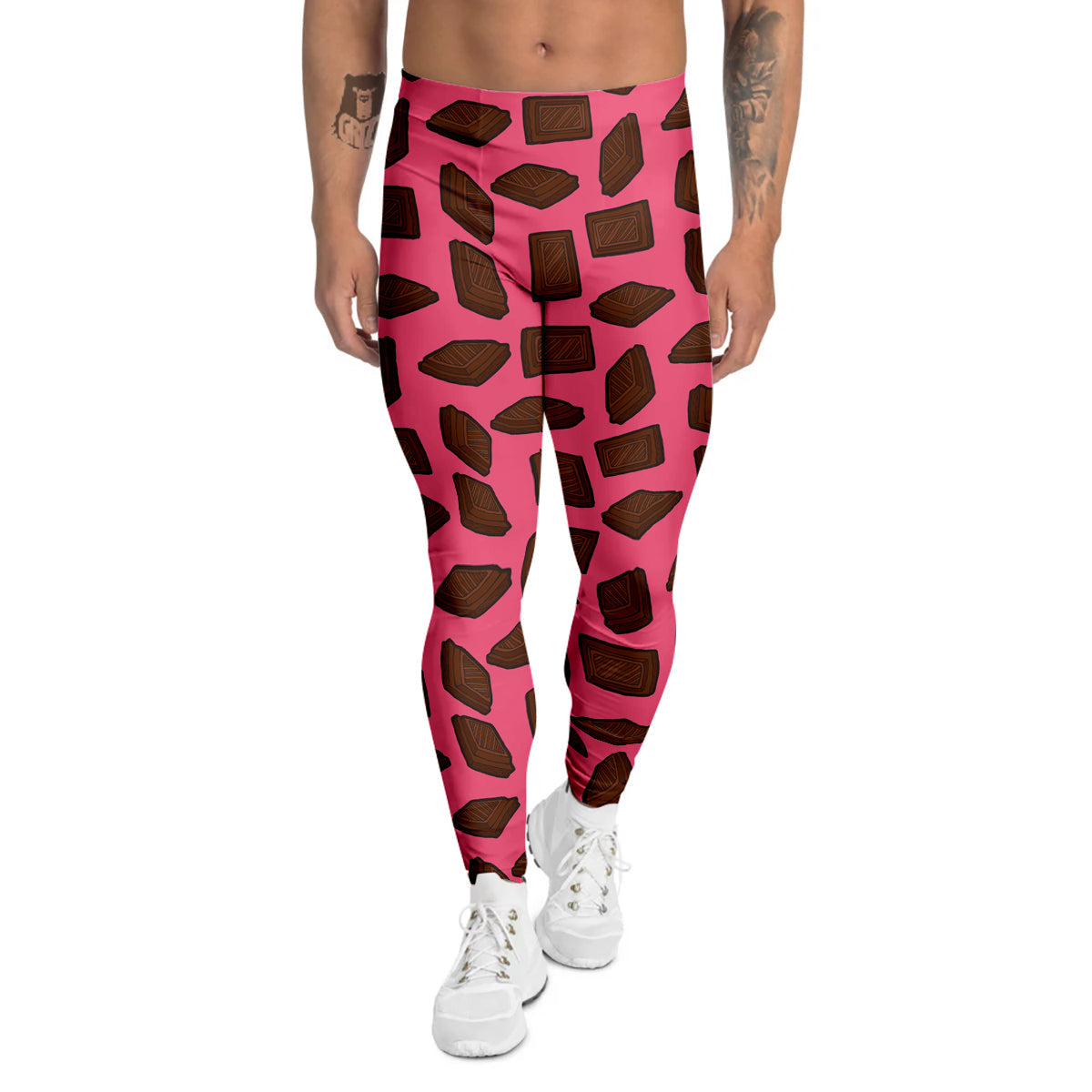 Chocolate And Pink Print Pattern Men's Leggings-grizzshop