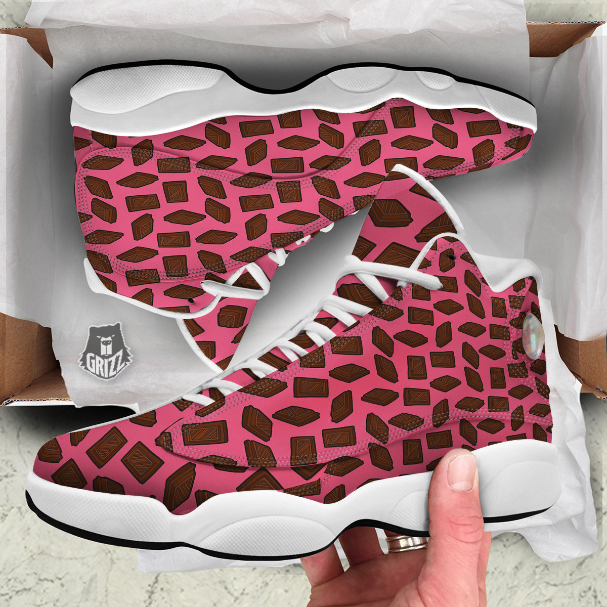Chocolate And Pink Print Pattern White Basketball Shoes-grizzshop