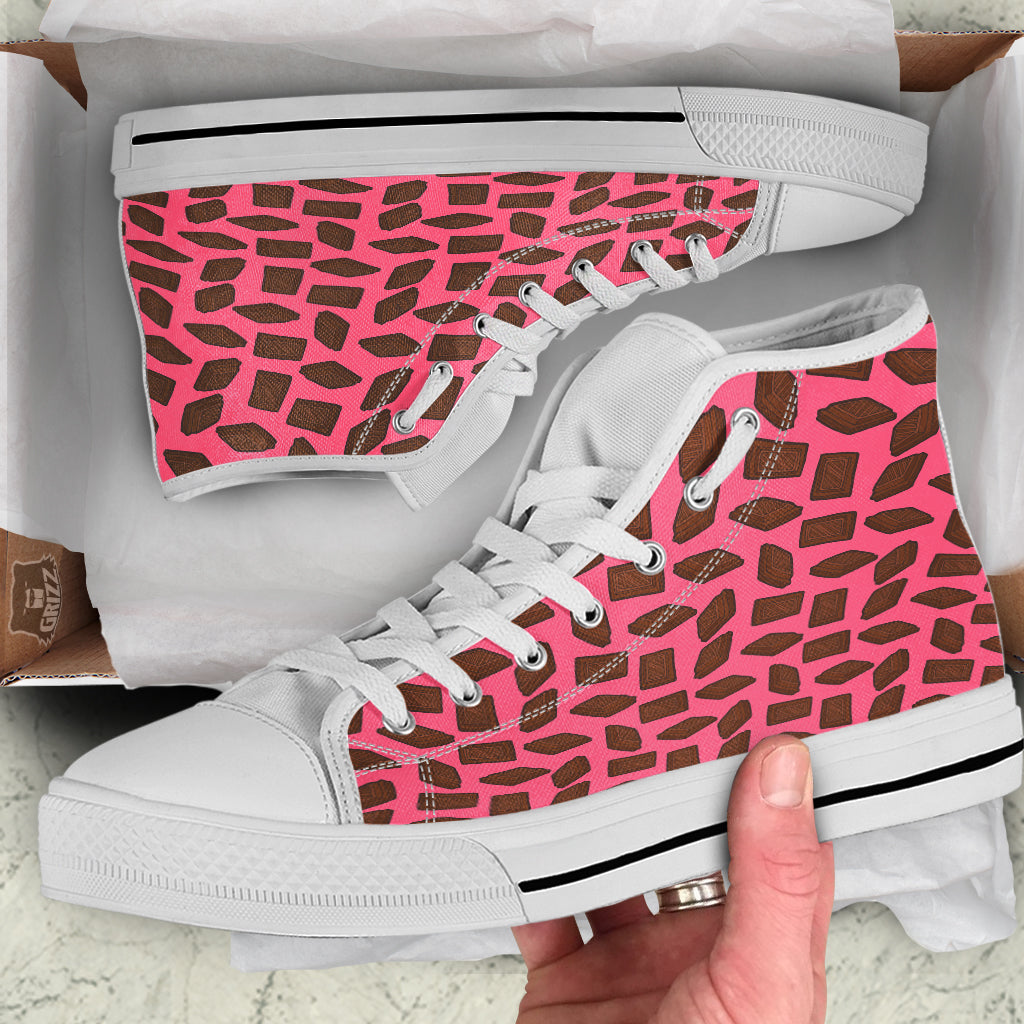 Chocolate And Pink Print Pattern White High Top Shoes-grizzshop