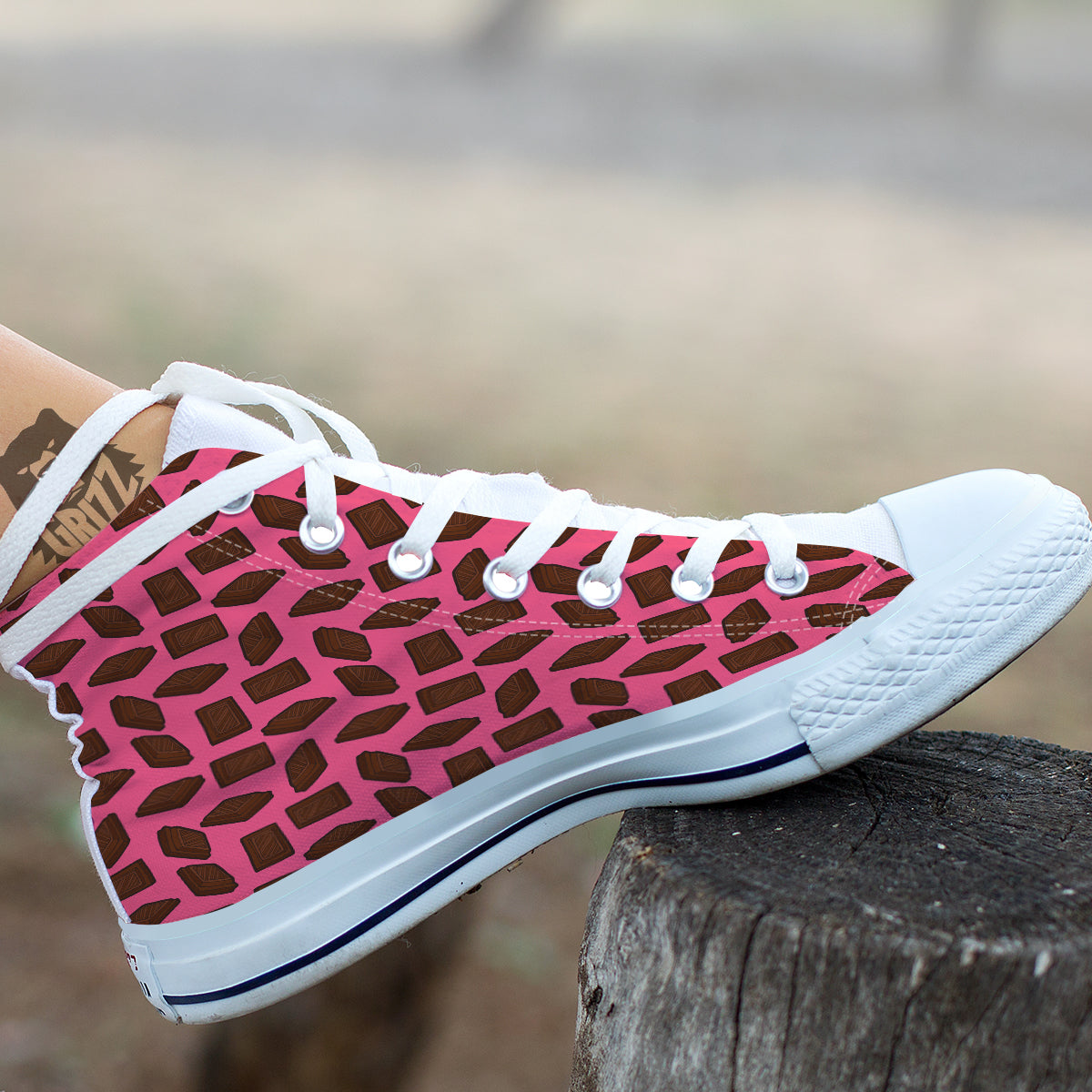 Chocolate And Pink Print Pattern White High Top Shoes-grizzshop