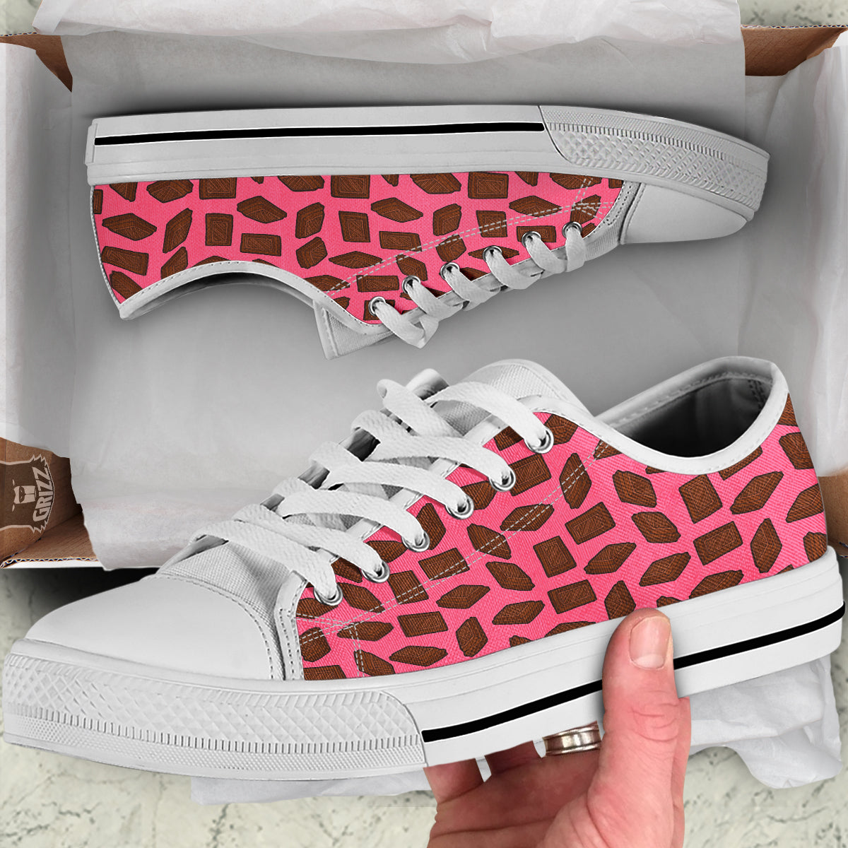 Chocolate And Pink Print Pattern White Low Top Shoes-grizzshop
