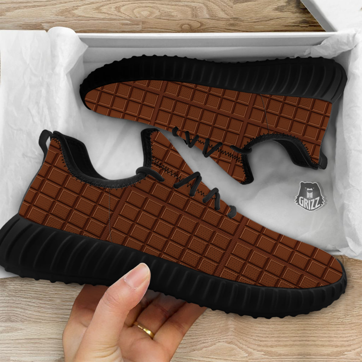 Chocolate Bar Brown Print Pattern Black Walking Shoes-grizzshop