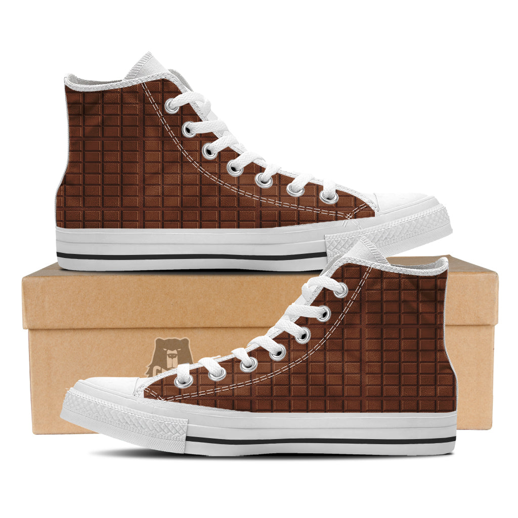 Chocolate Bar Brown Print Pattern White High Top Shoes-grizzshop