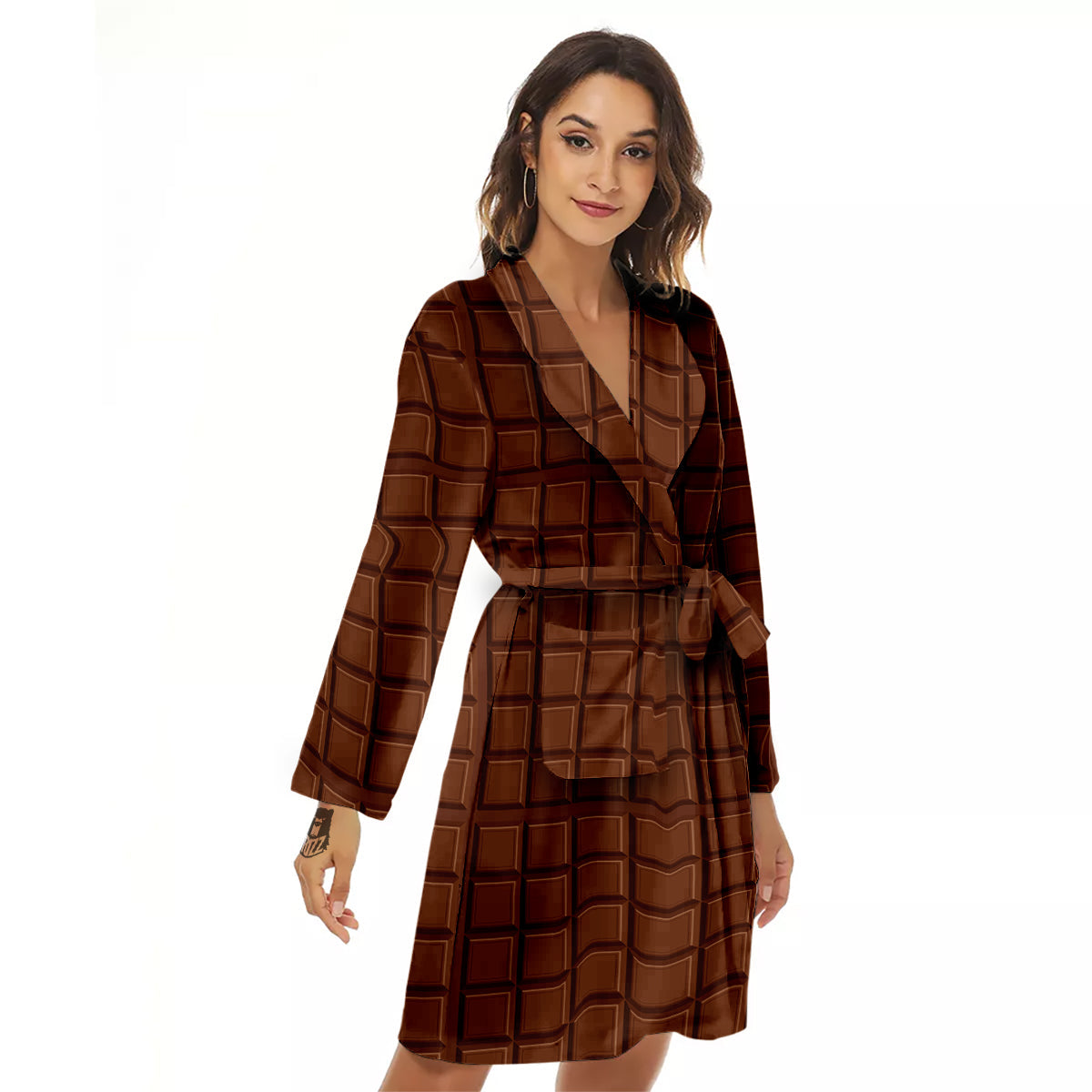 Chocolate Bar Brown Print Pattern Women's Robe-grizzshop
