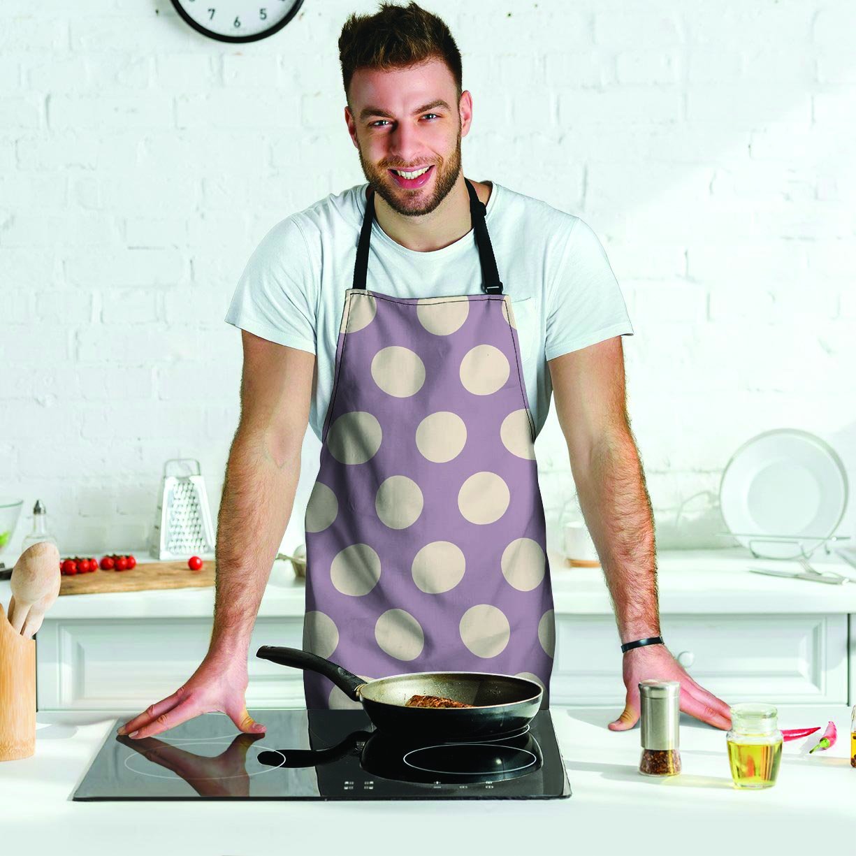 Chocolate Brown Polka Dot Men's Apron-grizzshop