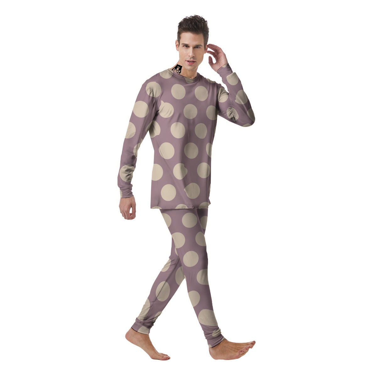 Chocolate Brown Polka Dot Men's Pajamas-grizzshop