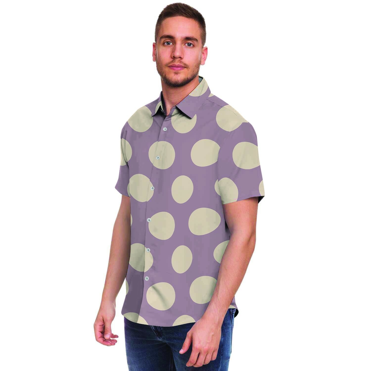 Chocolate Brown Polka Dot Men's Short Sleeve Shirt-grizzshop