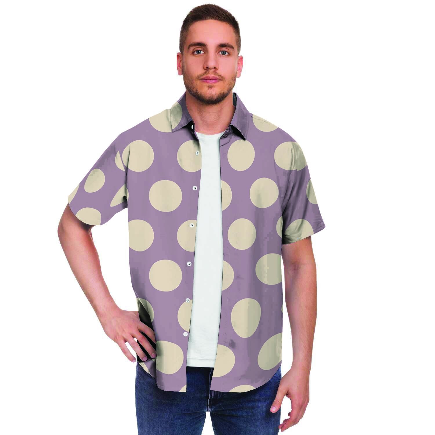 Chocolate Brown Polka Dot Men's Short Sleeve Shirt-grizzshop