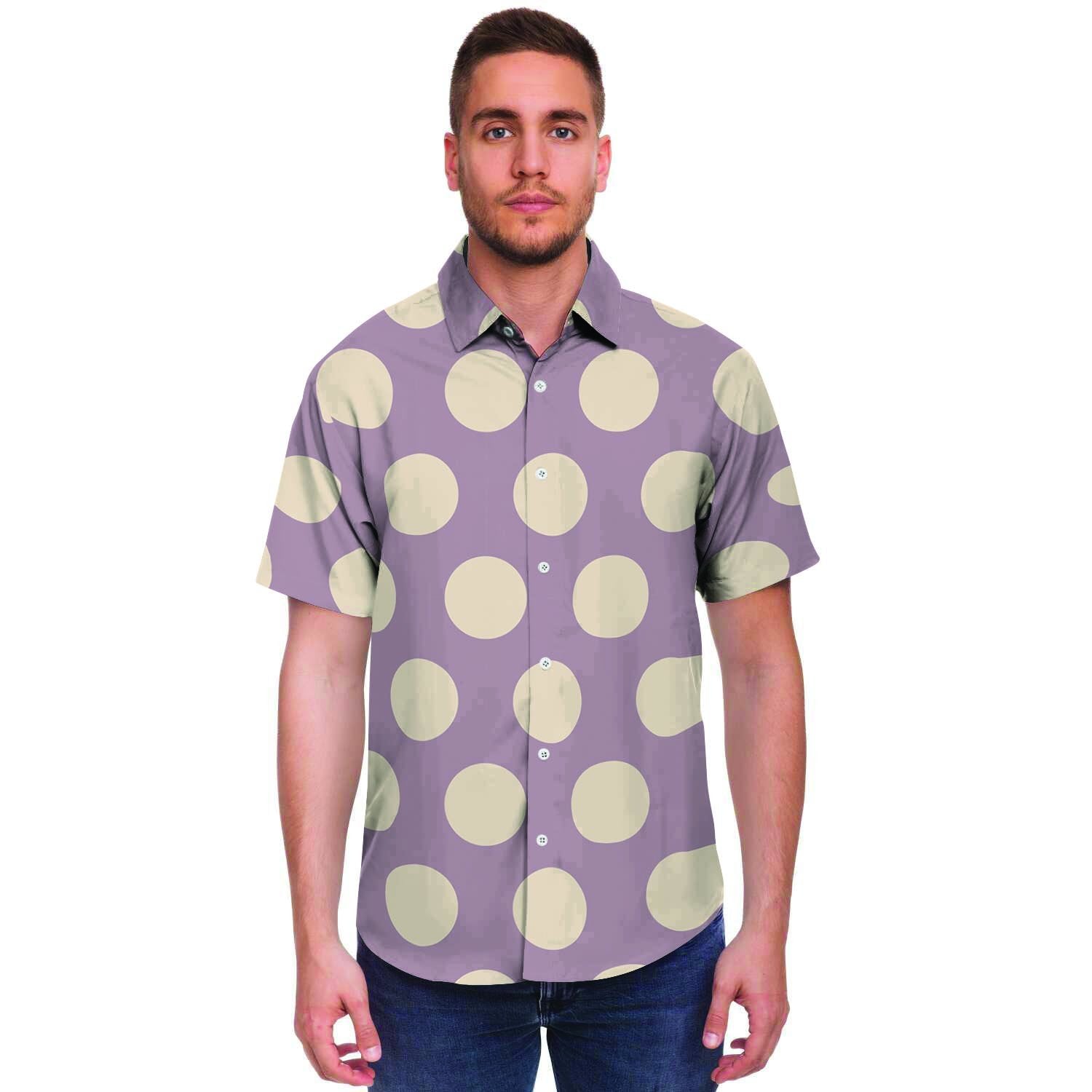 Chocolate Brown Polka Dot Men's Short Sleeve Shirt-grizzshop