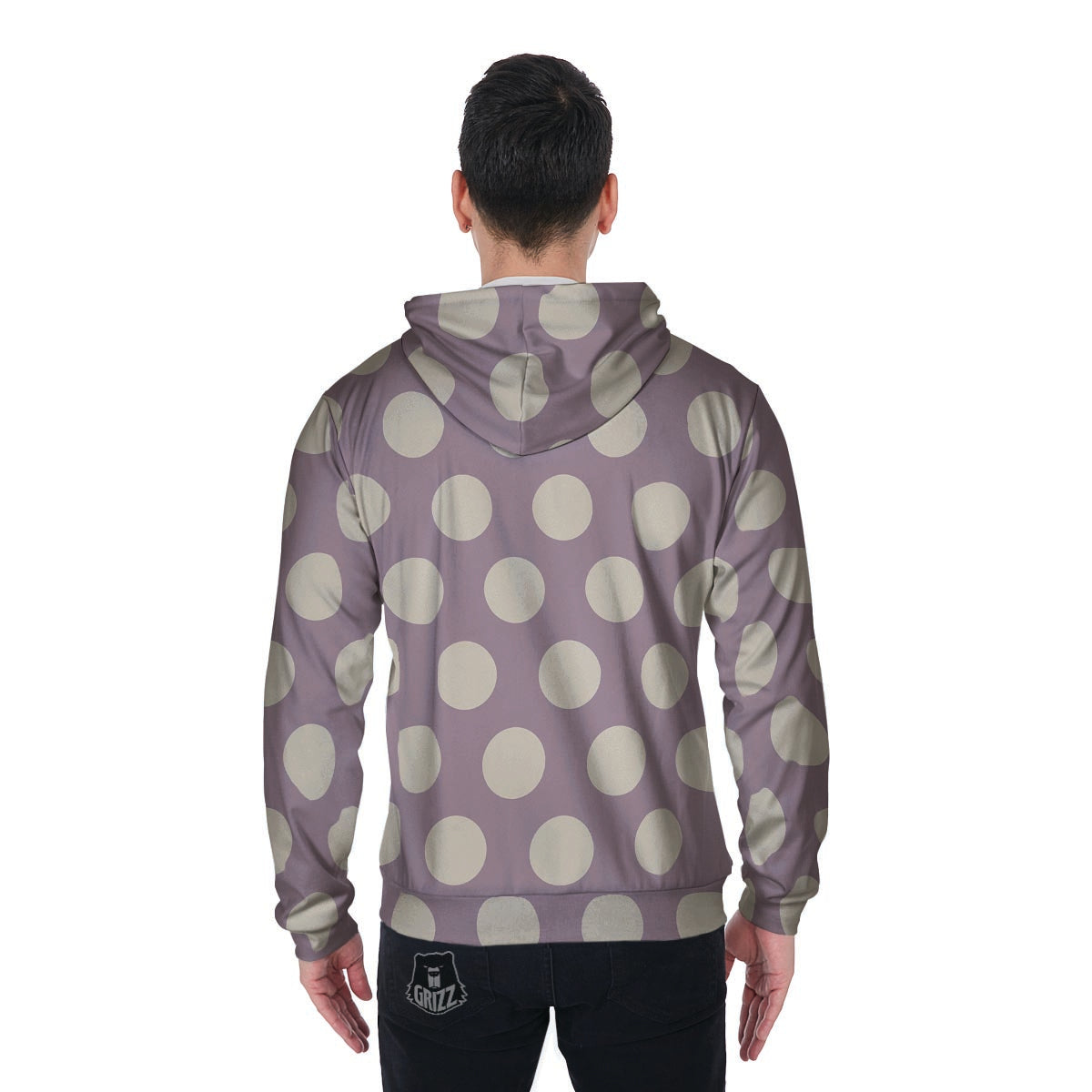 Chocolate Brown Polka Dot Men's Zip Up Hoodie-grizzshop