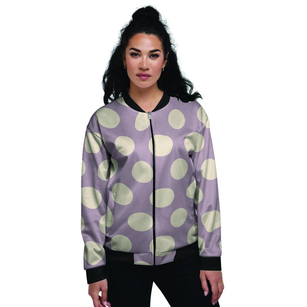Chocolate Brown Polka Dot Women's Bomber Jacket-grizzshop