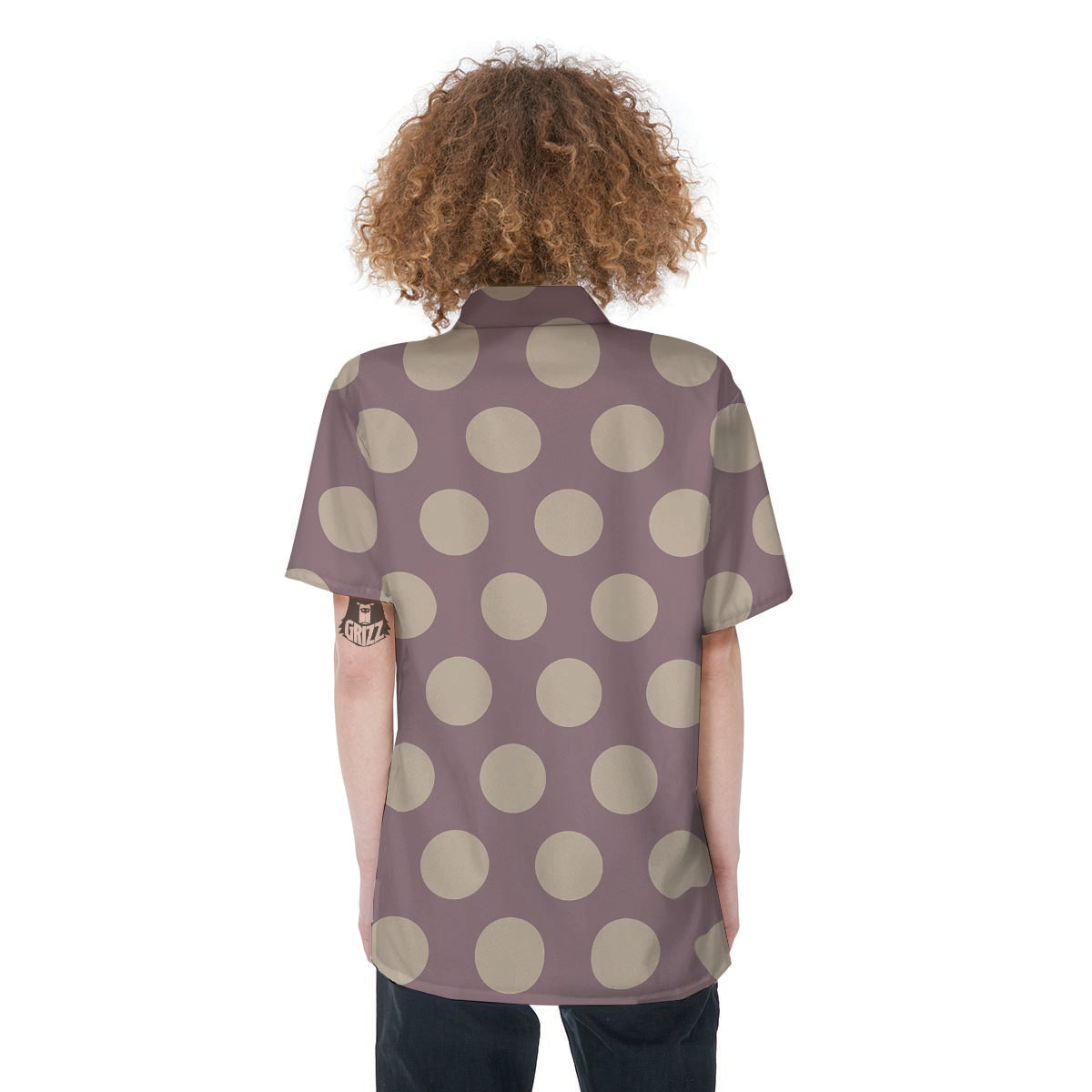 Chocolate Brown Polka Dot Women's Short Sleeve Shirts-grizzshop