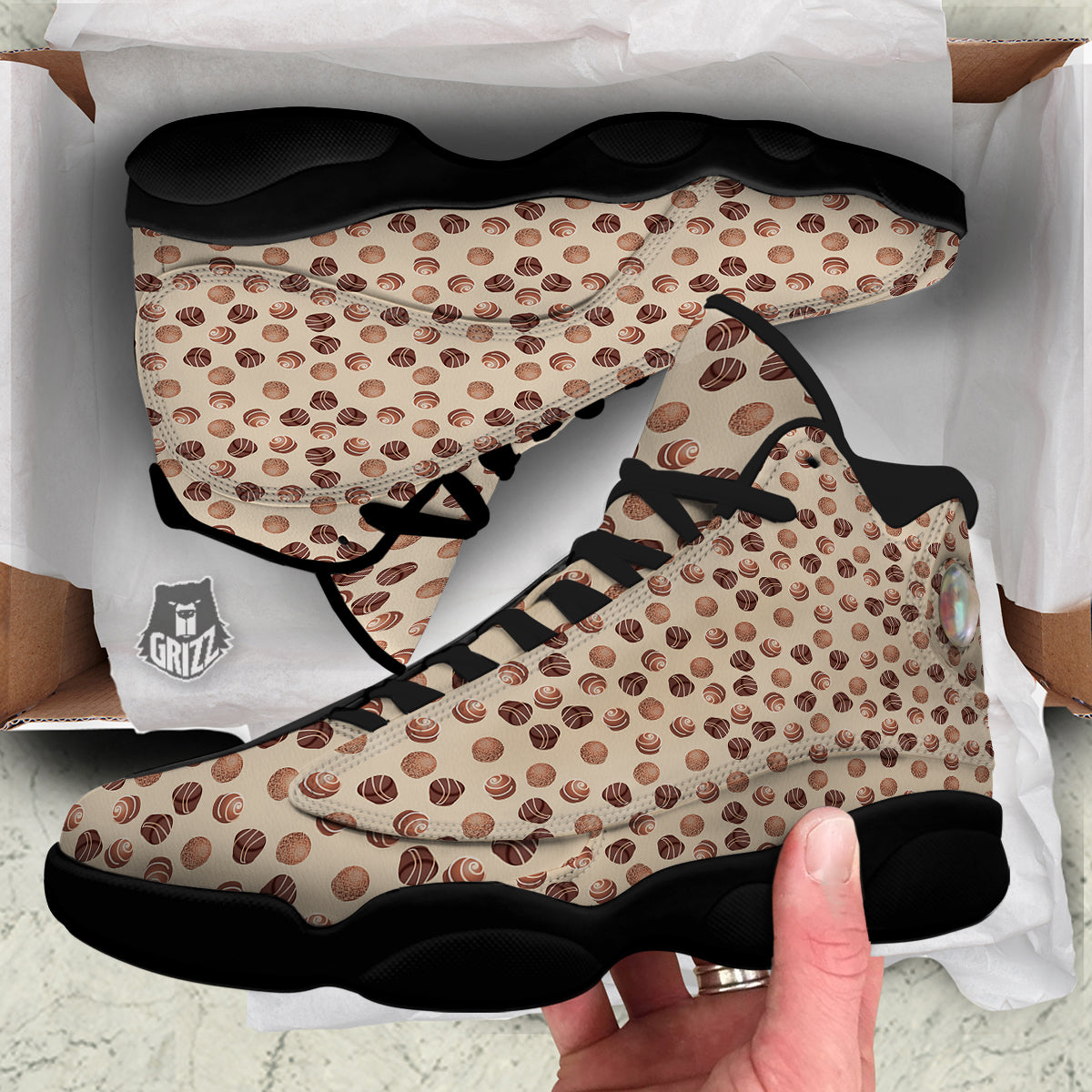 Chocolate Candy Print Pattern Black Basketball Shoes-grizzshop